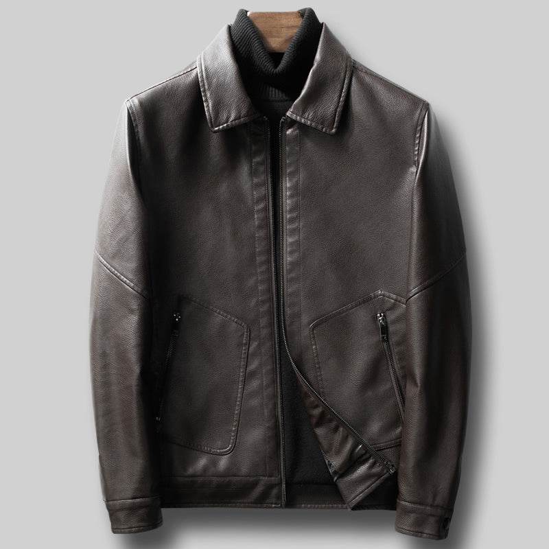 Trendy Slim Fit Leather Jacket for Men - Zipper Pockets, Autumn Style - Buy Center