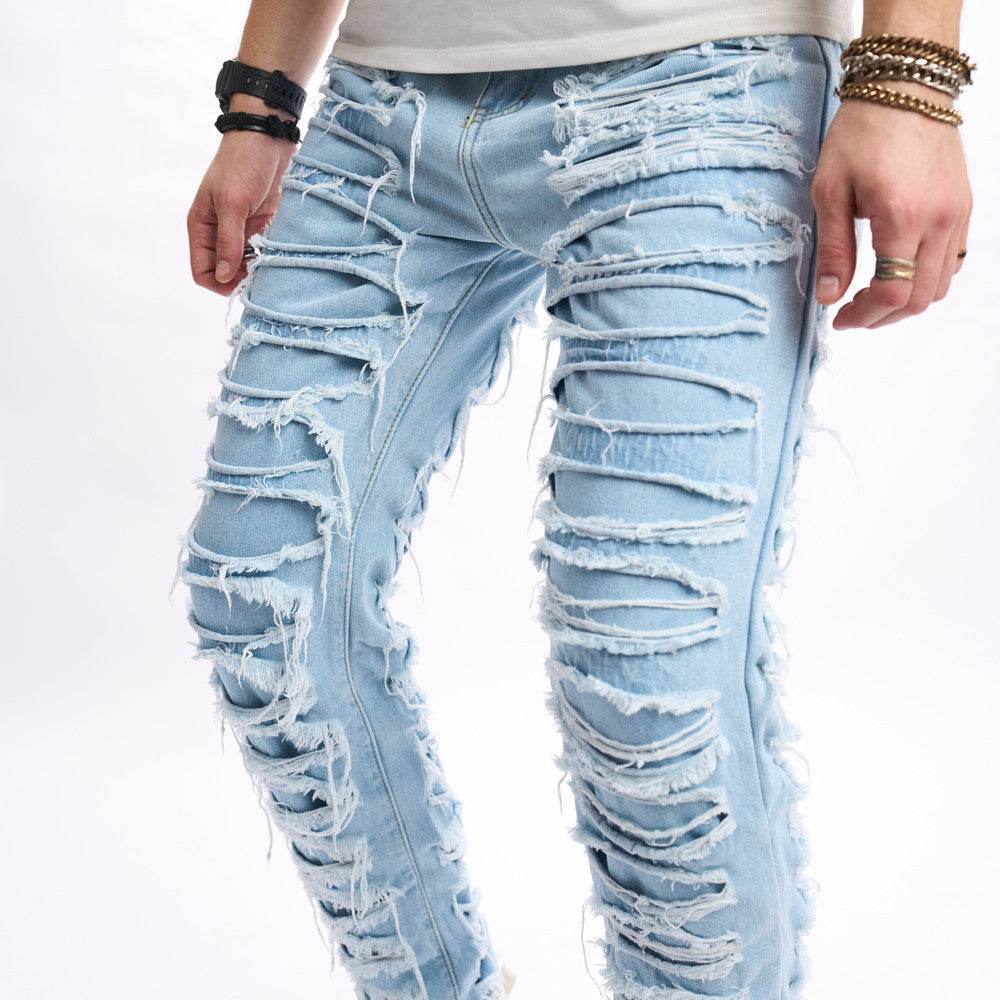 Simple Solid Color Ripped Skinny Jeans - Trendy Casual Style for Men - Buy Center