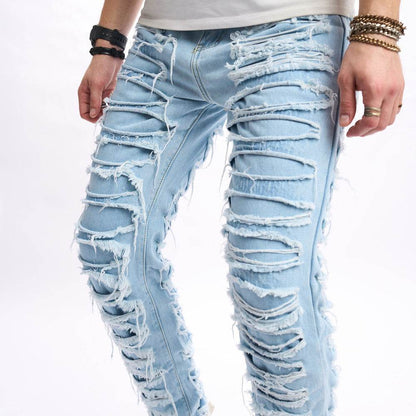 Simple Solid Color Ripped Skinny Jeans - Trendy Casual Style for Men - Buy Center