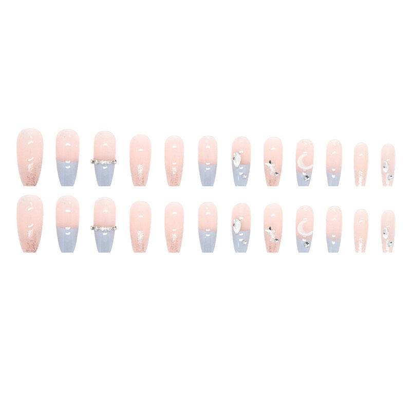 Stylish Stars and Moon Fake Nails - Chic French Design in Light Blue - Buy Center