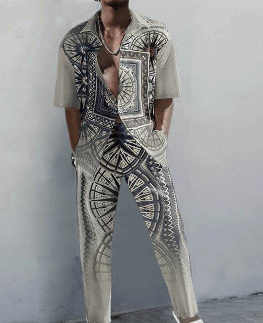 Buycenter 3D Printed Geometric Shirt and Trousers Suit - Stylish Cotton Blend - Buy Center