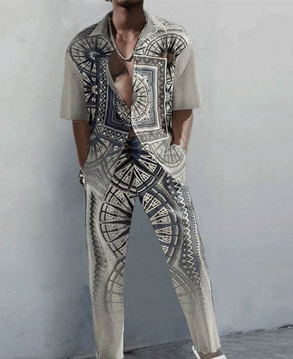 Buycenter 3D Printed Geometric Shirt and Trousers Suit - Stylish Cotton Blend - Buy Center