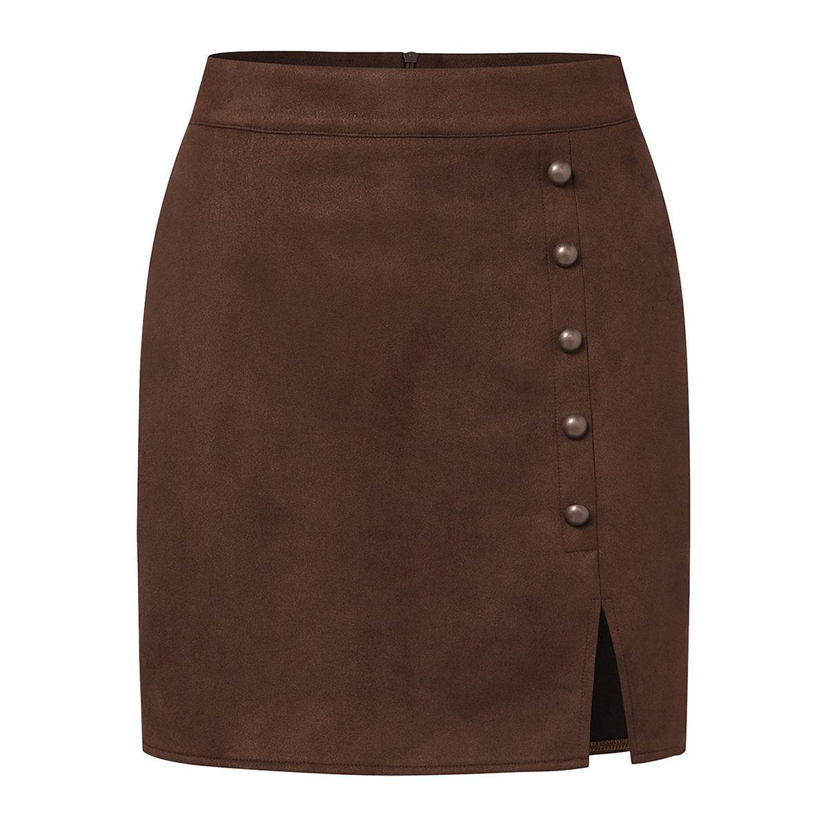 Buycenter Women's Suede High Waist Skirt - A-Line with Metal Buckle - Buy Center