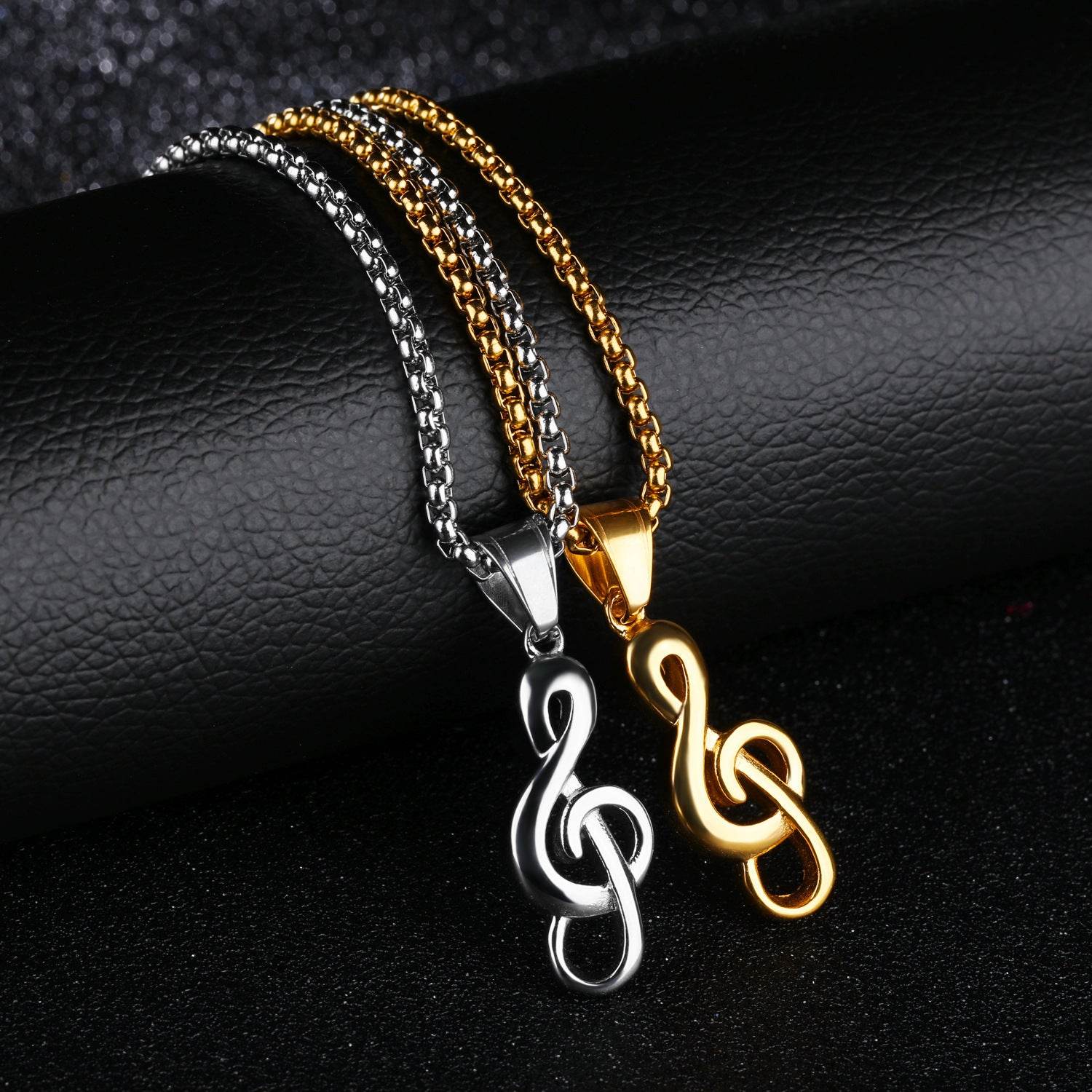 Men's Titanium Steel Music Symbol Necklace - Trendy Fine Jewelry for Music Lovers - Buy Center