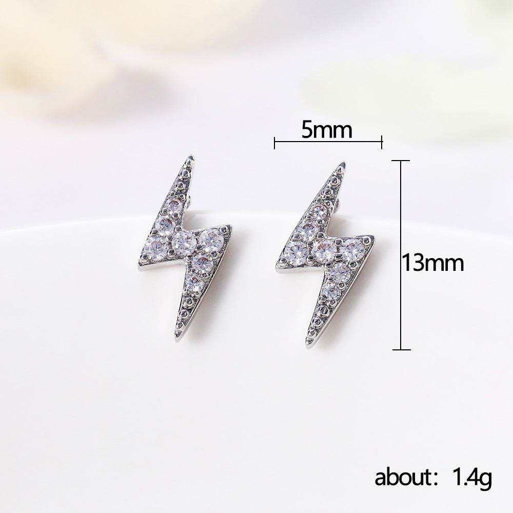 Stylish Mini Lightning Zircon Stud Earrings for Women - Copper & Gold - Buy Center