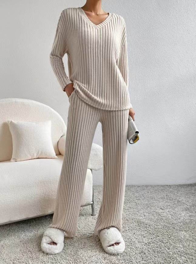 Buycenter Fashion V-Neck Knitting Jumpsuit - Loose Fit, Casual Style - Buy Center