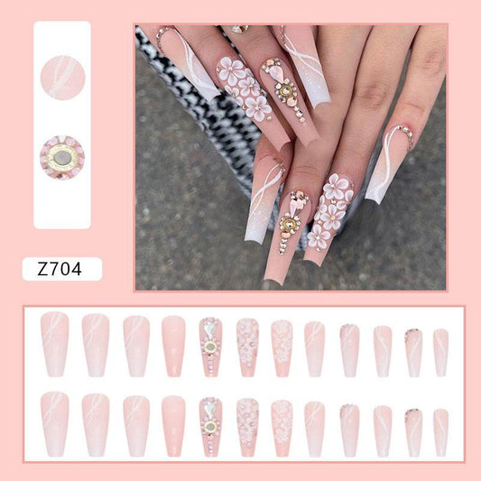 Long Ballet Gradient White Glitter Fake Nails - 24pcs Stylish Set - Buy Center