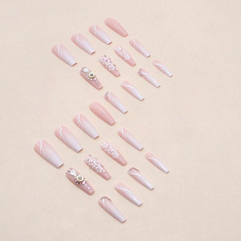 Long Ballet Gradient White Glitter Fake Nails - 24pcs Stylish Set - Buy Center