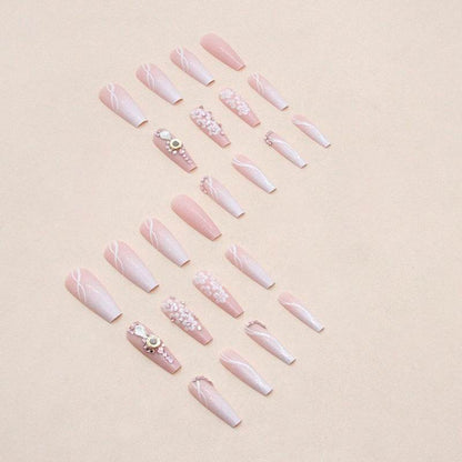Long Ballet Gradient White Glitter Fake Nails - 24pcs Stylish Set - Buy Center