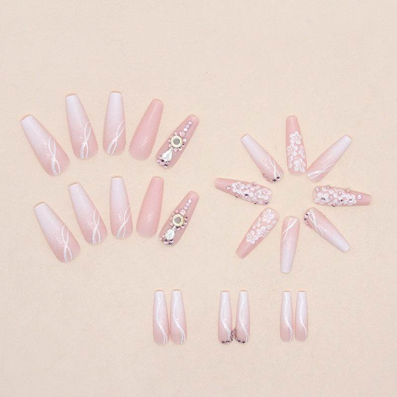 Long Ballet Gradient White Glitter Fake Nails - 24pcs Stylish Set - Buy Center