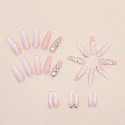 Long Ballet Gradient White Glitter Fake Nails - 24pcs Stylish Set - Buy Center
