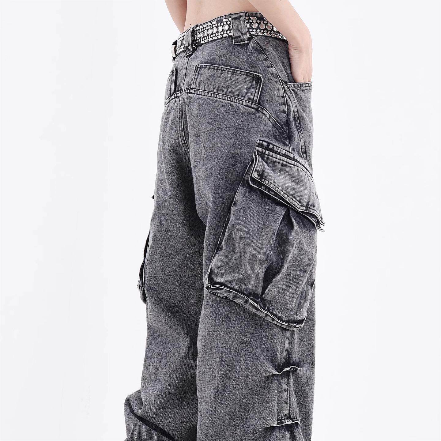 Men's Wide Leg Straight Jeans - Retro Mid Waist in Gray Cotton - Buy Center