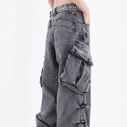 Men's Wide Leg Straight Jeans - Retro Mid Waist in Gray Cotton - Buy Center