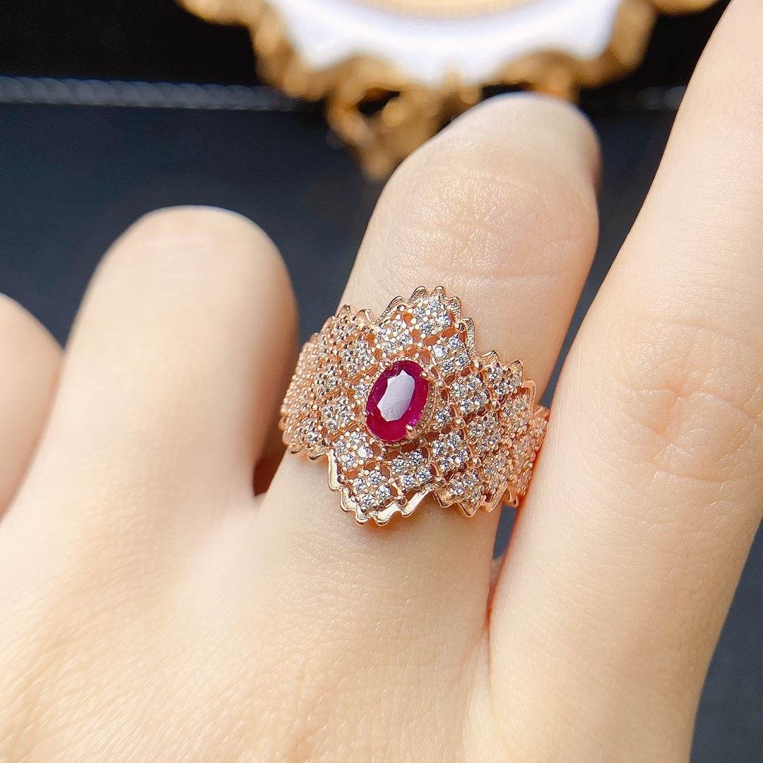 Buy Center S925 Silver Ring - Natural Burnt Ruby Main Stone 4x6 - Buy Center