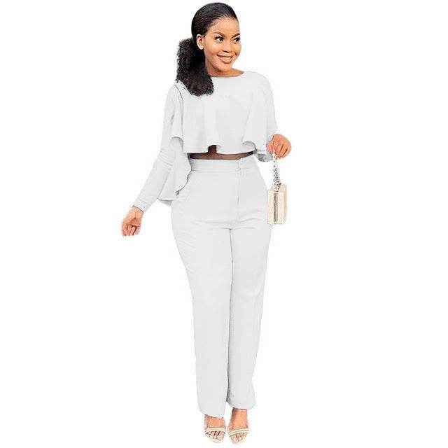 Buycenter Solid Color Two-Piece Set - High Waist Wide Leg Jumpsuit - Buy Center