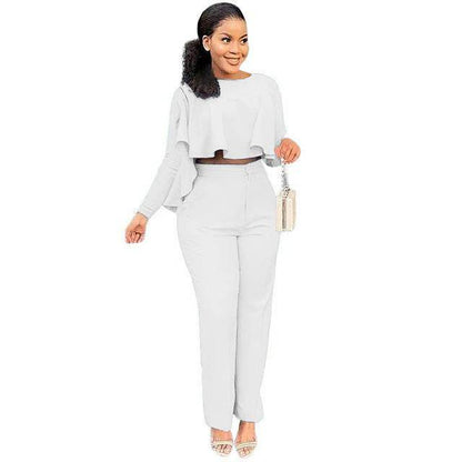 Buycenter Solid Color Two-Piece Set - High Waist Wide Leg Jumpsuit - Buy Center
