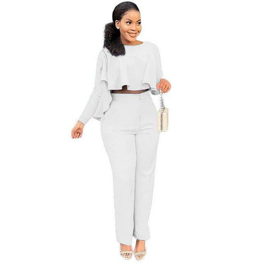 Buycenter Solid Color Two-Piece Set - High Waist Wide Leg Jumpsuit - Buy Center
