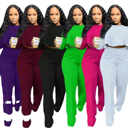 Buycenter Solid Color Two-Piece Set - High Waist Wide Leg Jumpsuit - Buy Center