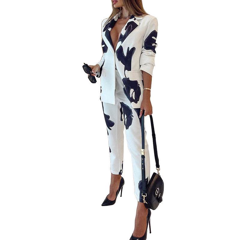 Buycenter Elegant Vintage Printed Business Suit - Casual Two-Piece Set - Buy Center
