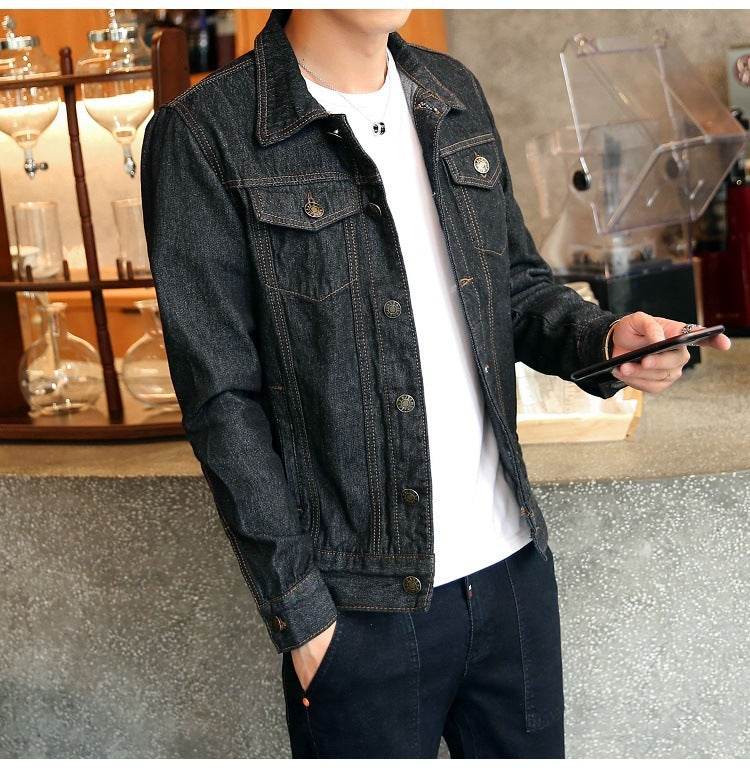 Buycenter Men's Slim Fit Denim Jacket - Multi-Pocket Motorcycle Style - Buy Center