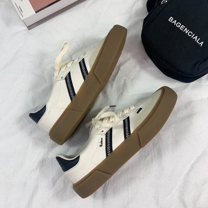 Autumn Retro White Leather Sneakers - Stylish Vulcanized Shoes for Couples - Buy Center