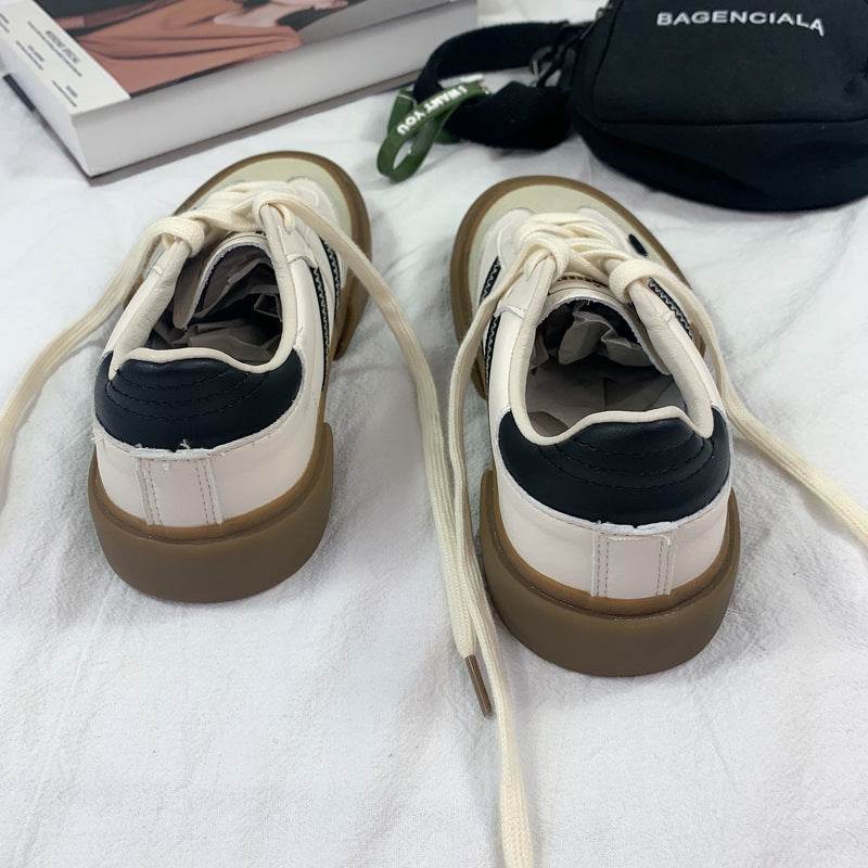 Autumn Retro White Leather Sneakers - Stylish Vulcanized Shoes for Couples - Buy Center