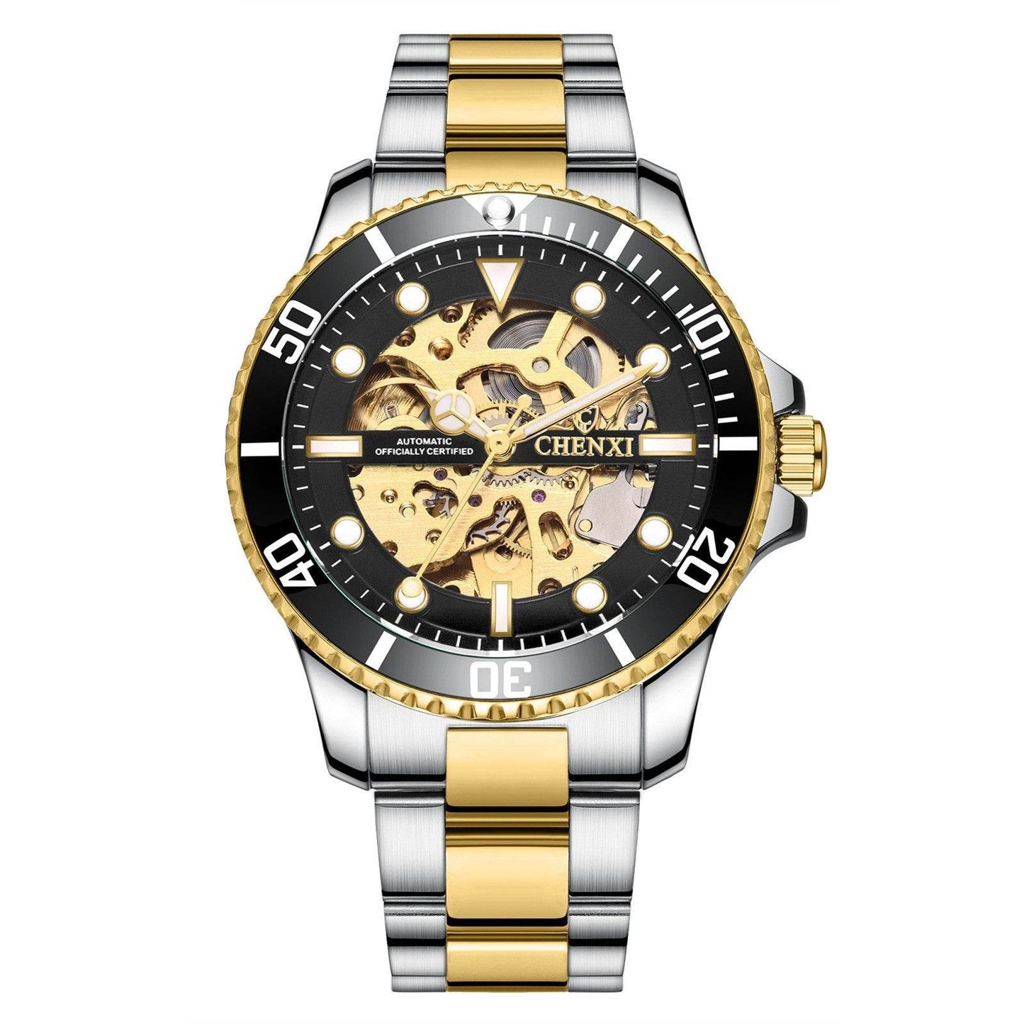 Buycenter Waterproof Men's Mechanical Watch - Stylish Gold and Black Design - Buy Center