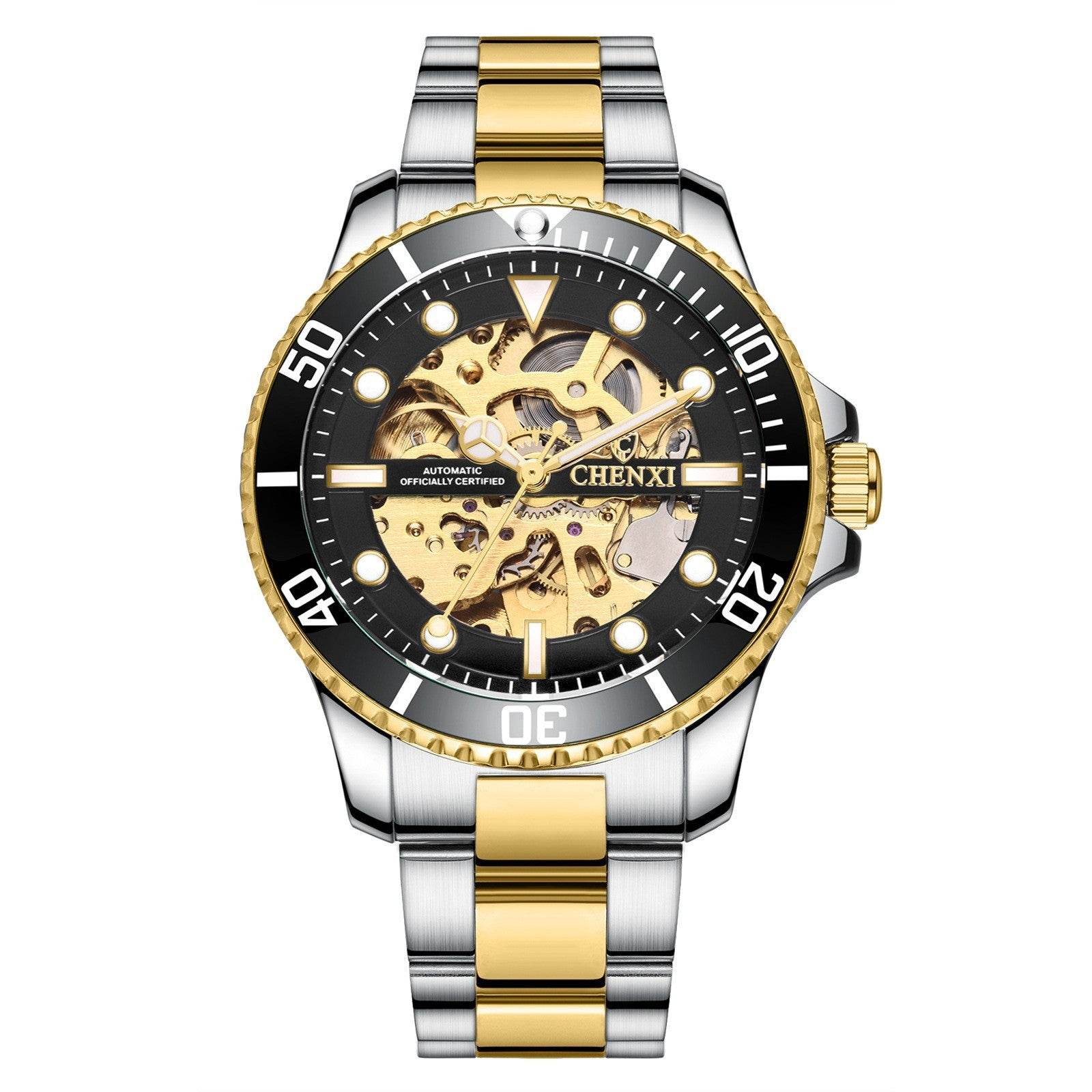 Buycenter Waterproof Men's Mechanical Watch - Stylish Gold and Black Design - Buy Center