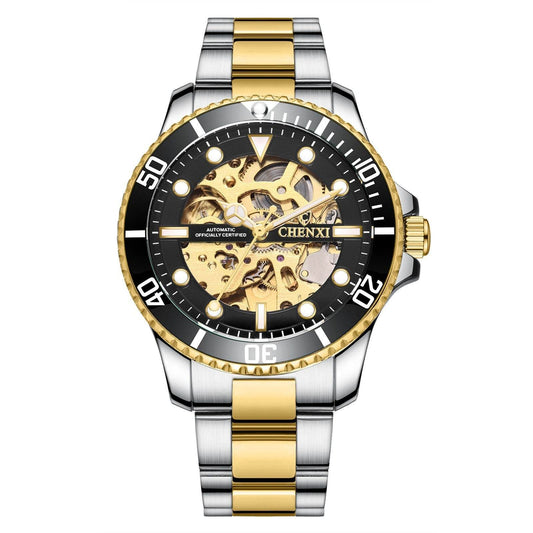 Buycenter Waterproof Men's Mechanical Watch - Stylish Gold and Black Design - Buy Center