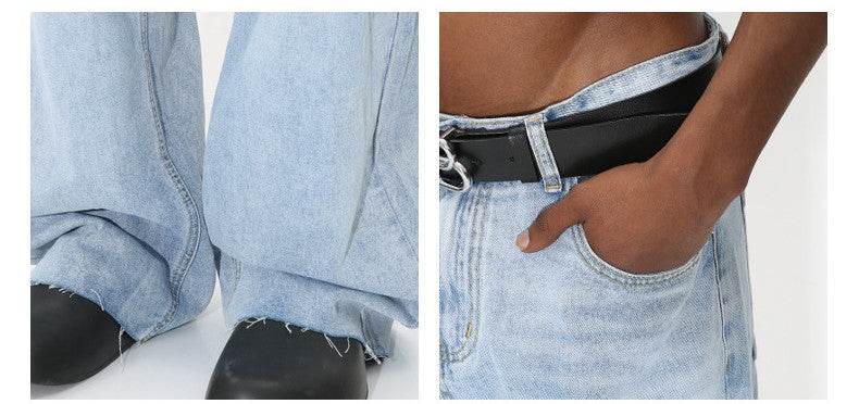 Buycenter Light Blue Frayed Hem Jeans - Loose Fit Denim for Casual Style - Buy Center