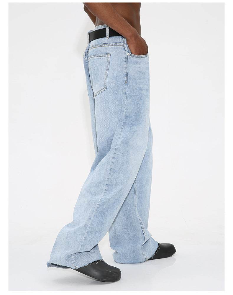 Buycenter Light Blue Frayed Hem Jeans - Loose Fit Denim for Casual Style - Buy Center