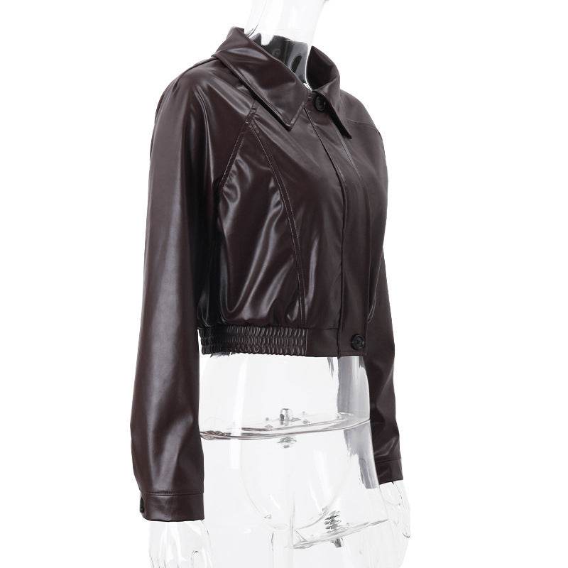 Elegant Retro PU Leather Jacket Coat - Casual Slim Fit for Women - Buy Center