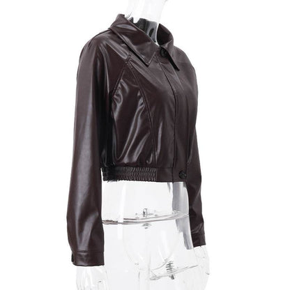 Elegant Retro PU Leather Jacket Coat - Casual Slim Fit for Women - Buy Center