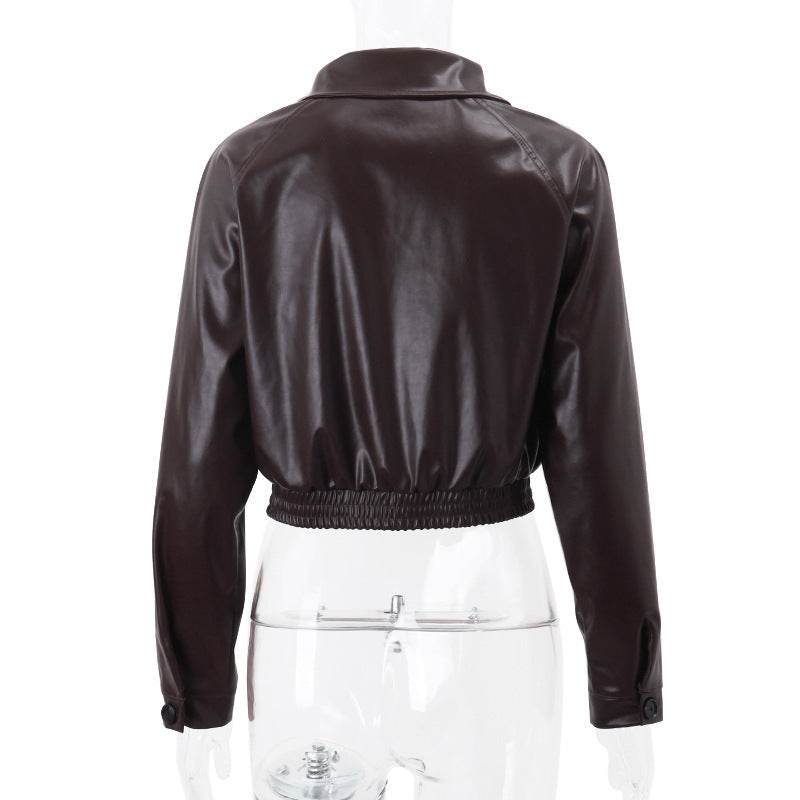 Elegant Retro PU Leather Jacket Coat - Casual Slim Fit for Women - Buy Center