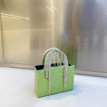 Portable Rhinestone Tassel Chain Square Bag - Trendy Evening Accessory - Buy Center