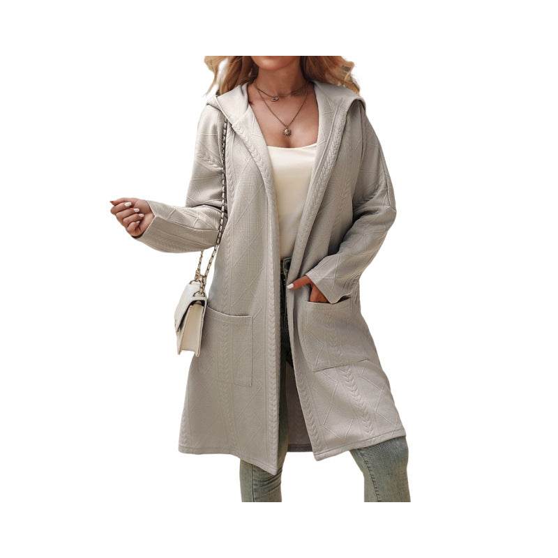 Buycenter Women's Loose Hooded Trench Coat - Mid-Length, Apricot Color - Buy Center