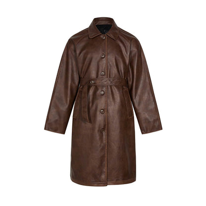 Stylish PU Leather Mid-Length Trench Coat for Men & Women - Black & Brown - Buy Center