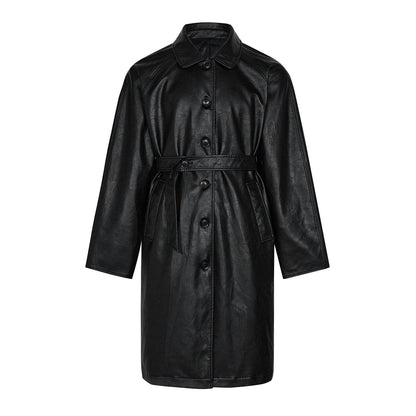 Stylish PU Leather Mid-Length Trench Coat for Men & Women - Black & Brown - Buy Center