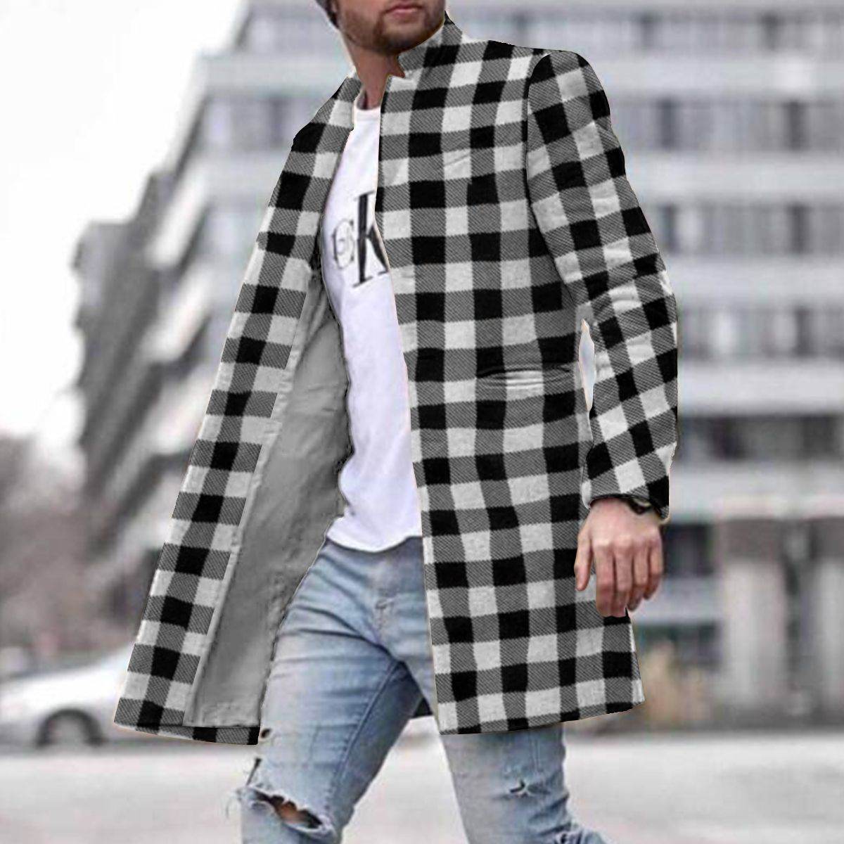 3D Digital Printed Men's Woolen Coat - Stylish Autumn Trench Jacket 2025 - Buy Center