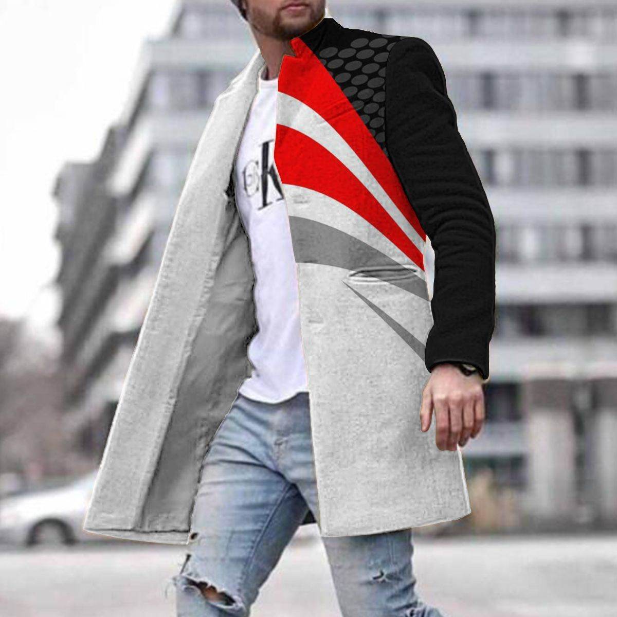 3D Digital Printed Men's Woolen Coat - Stylish Autumn Trench Jacket 2025 - Buy Center