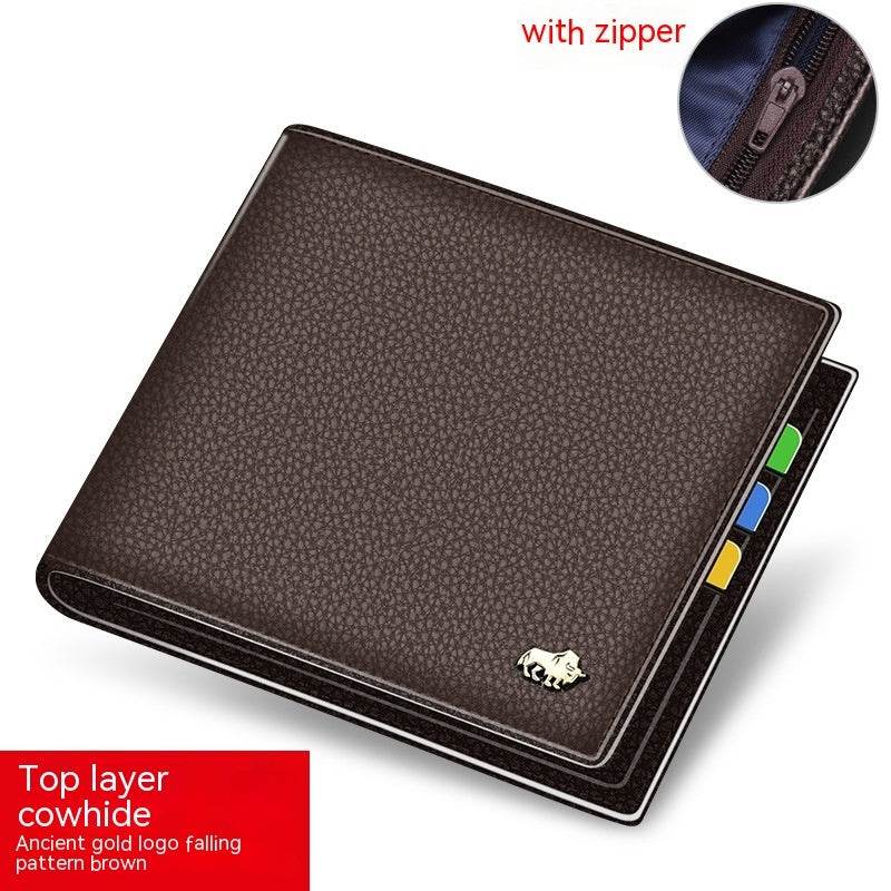 Men's Short Cowhide Wallet - Premium Leather, Multiple Card Slots, Stylish - Buy Center
