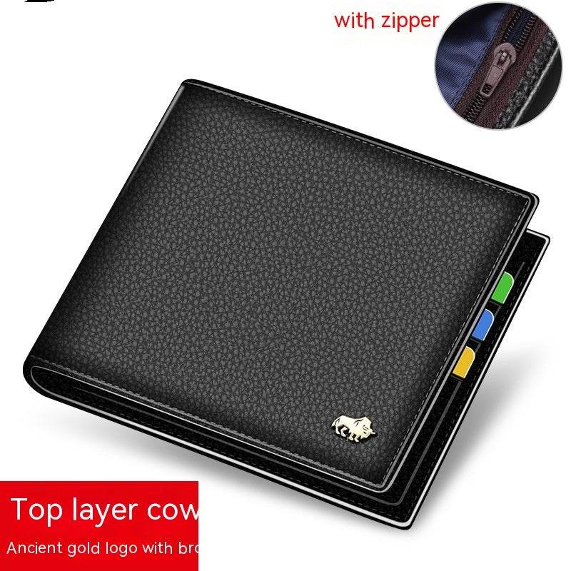 Men's Short Cowhide Wallet - Premium Leather, Multiple Card Slots, Stylish - Buy Center