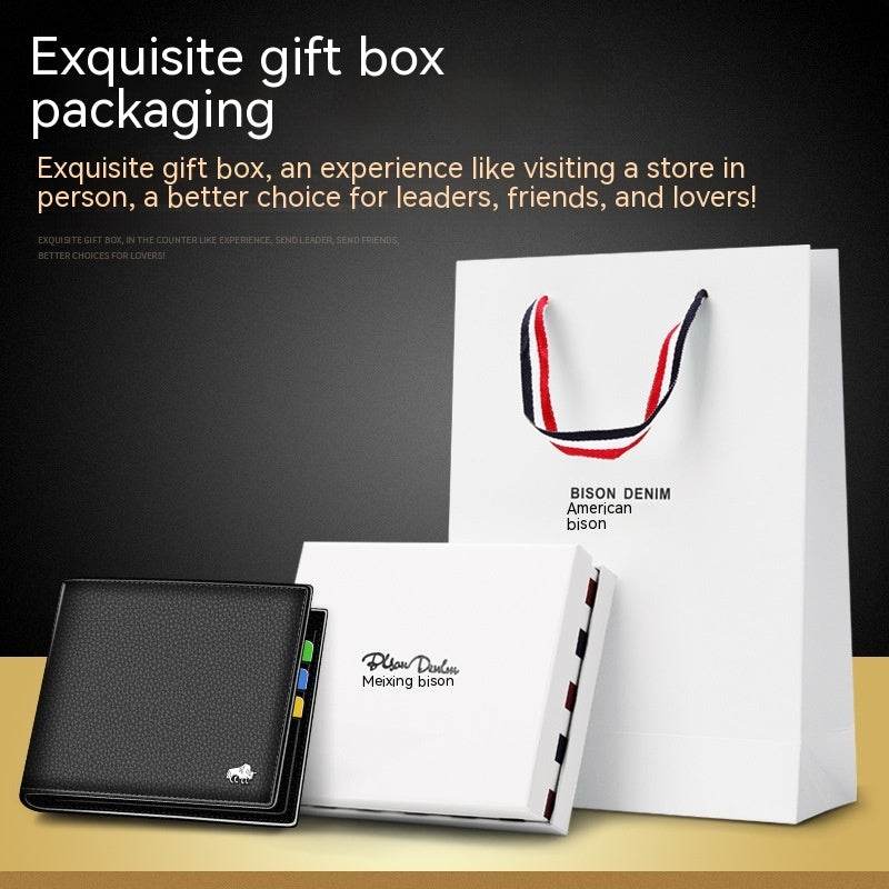 Men's Short Cowhide Wallet - Premium Leather, Multiple Card Slots, Stylish - Buy Center