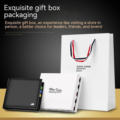 Men's Short Cowhide Wallet - Premium Leather, Multiple Card Slots, Stylish - Buy Center