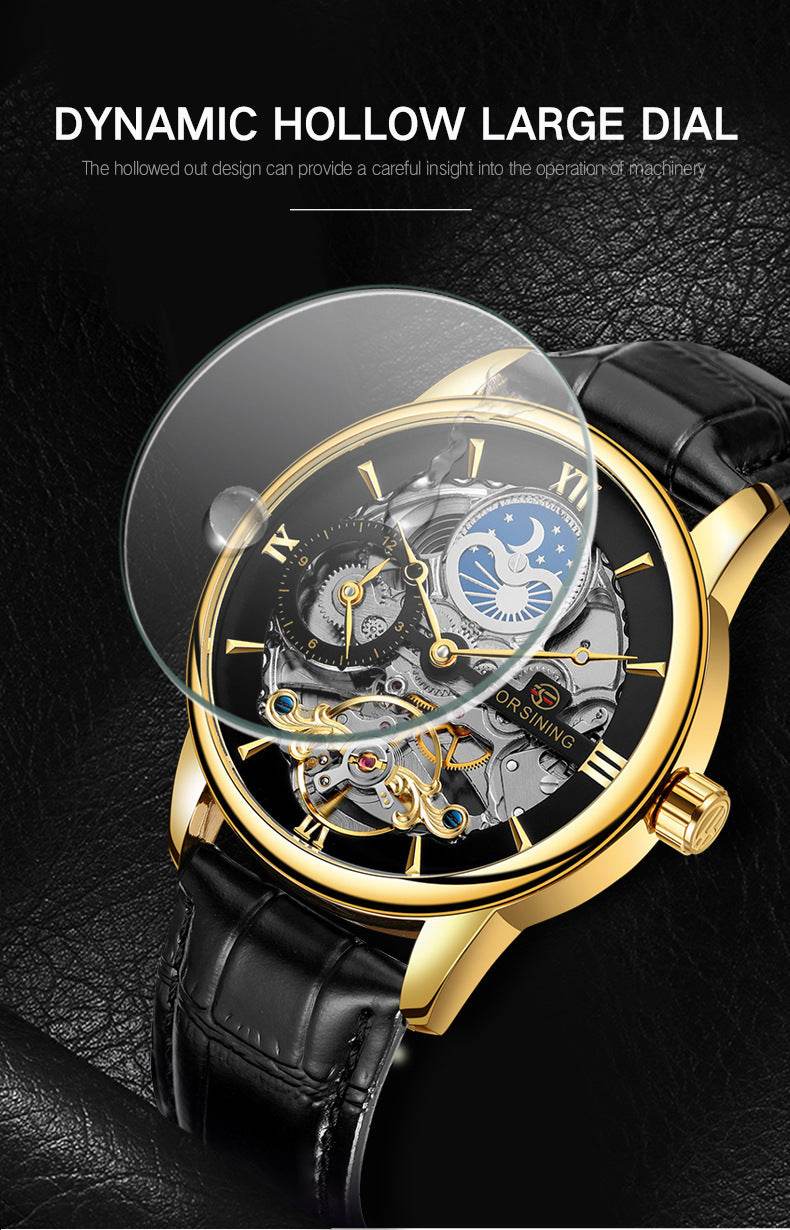 Buycenter Stylish Hollow Moon Mechanical Watch - Gold & Silver Options - Buy Center
