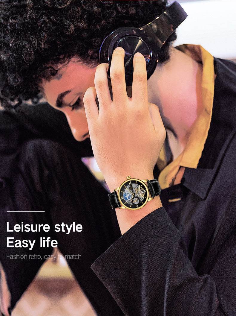 Buycenter Stylish Hollow Moon Mechanical Watch - Gold & Silver Options - Buy Center