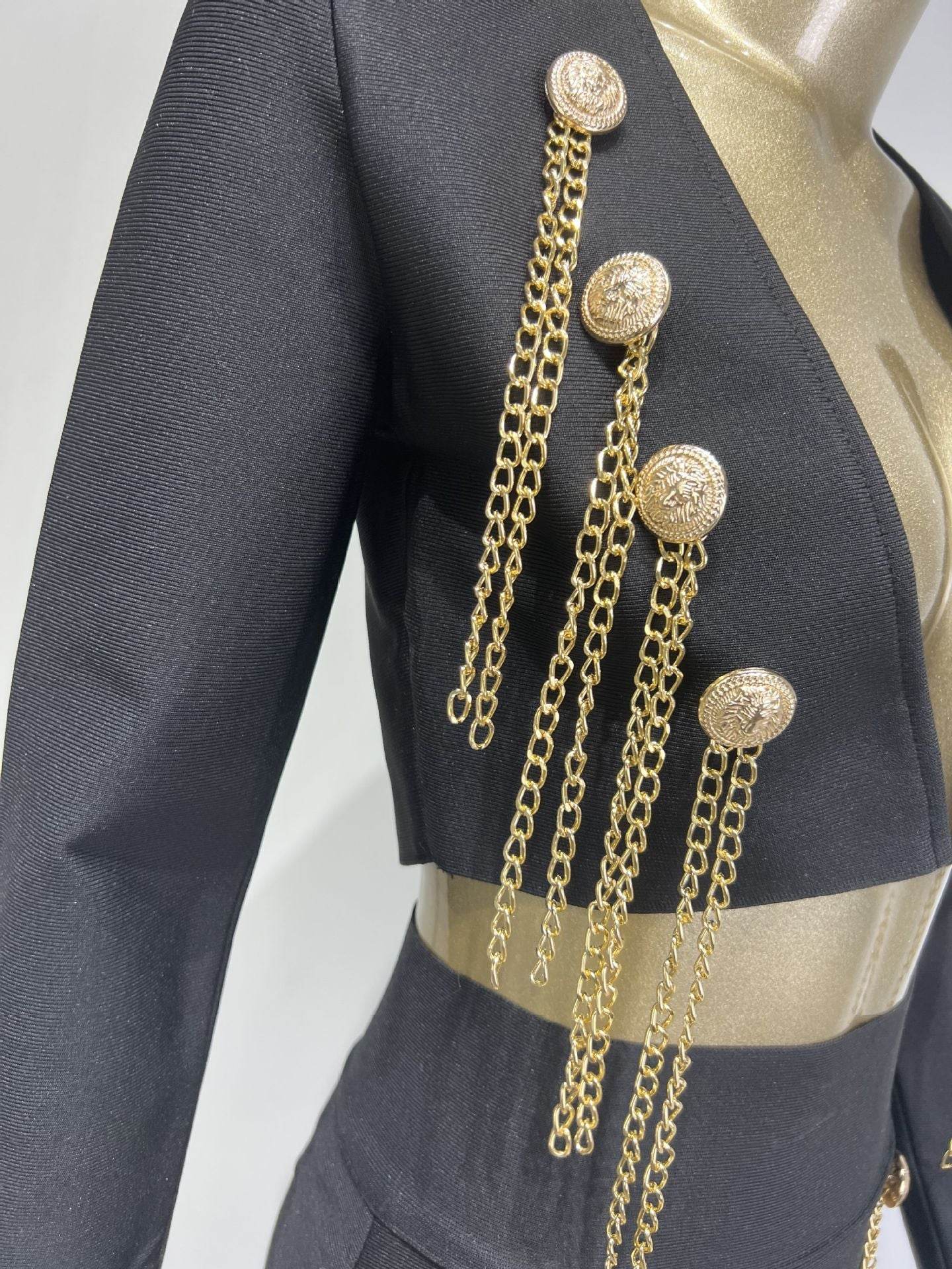 Buycenter Long Sleeve Bandage Suit - Stylish Button Chain Jumpsuit - Buy Center