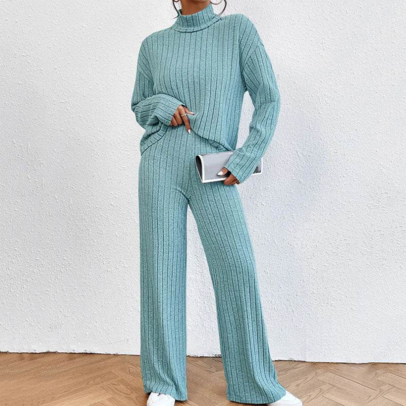 Buycenter Women's Turtleneck Knitting Set - Long Sleeve & Loose Trousers - Buy Center