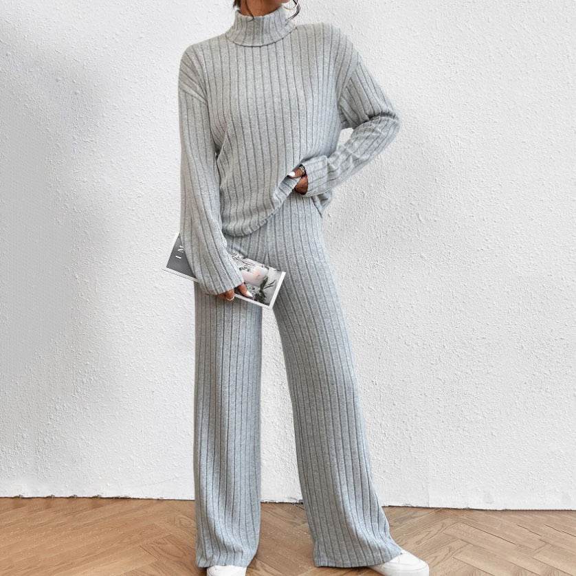 Buycenter Women's Turtleneck Knitting Set - Long Sleeve & Loose Trousers - Buy Center