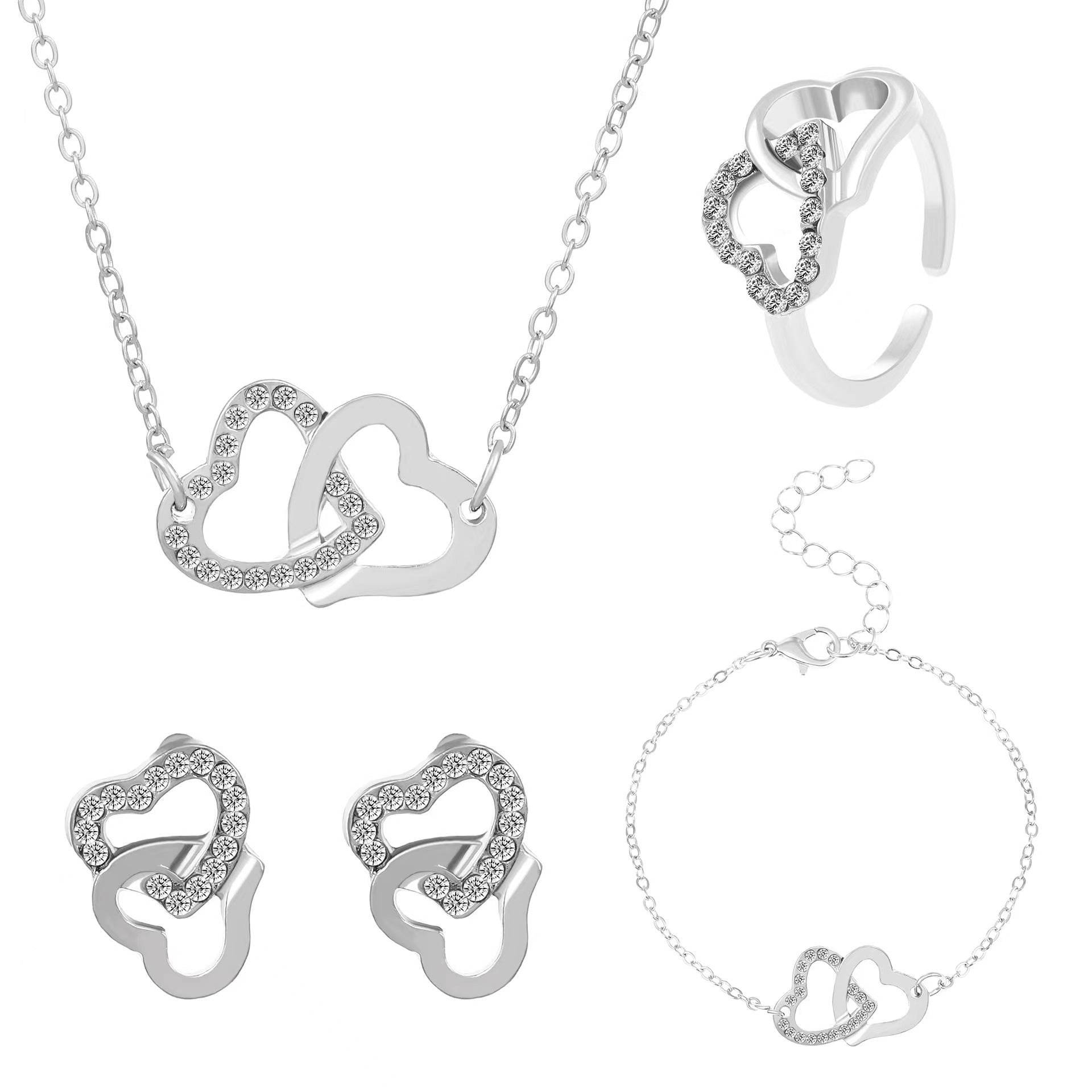 Buy Center Women's All-match Jewelry Set - Heart Shape Necklace & Rings - Buy Center